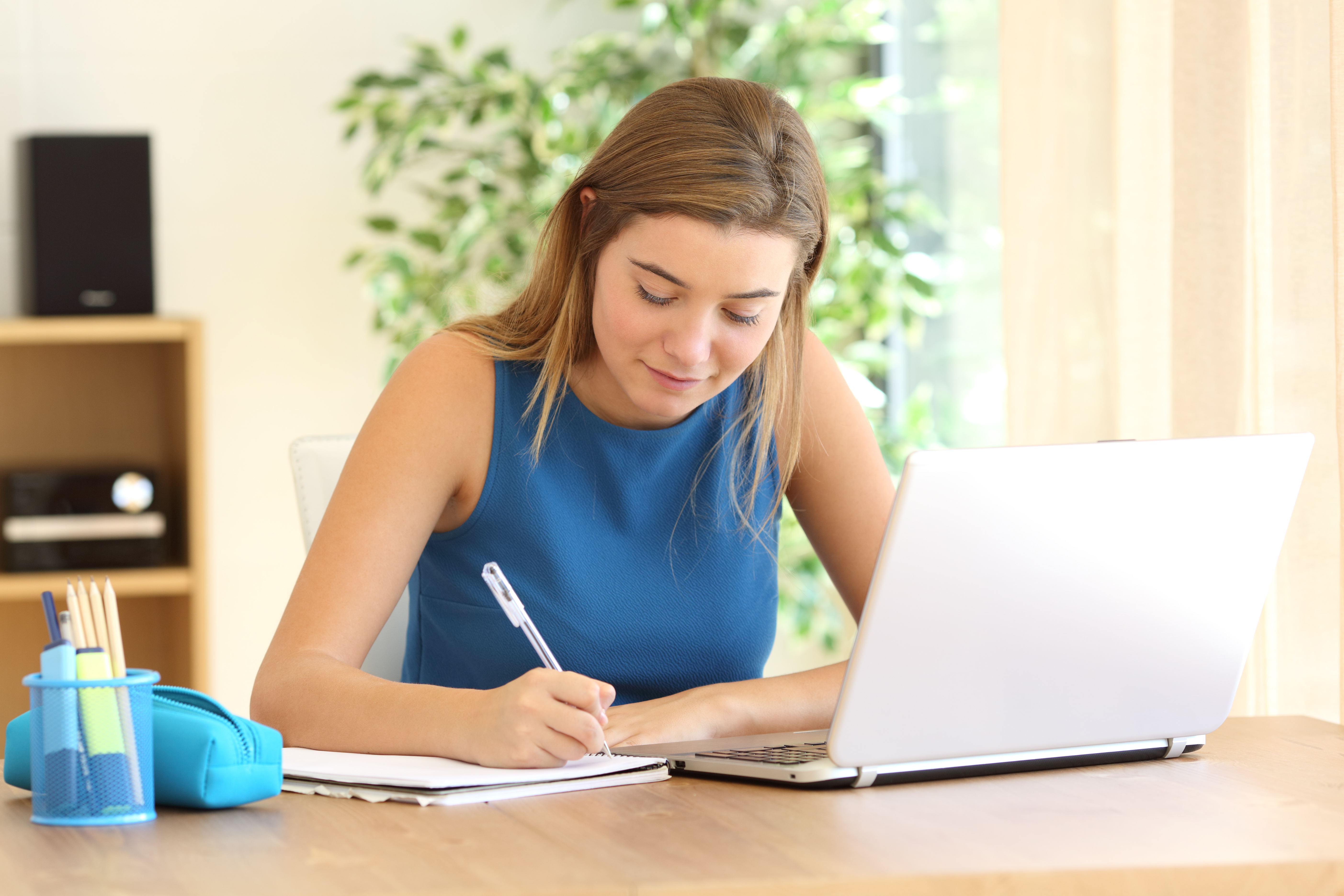 Student studying with focus